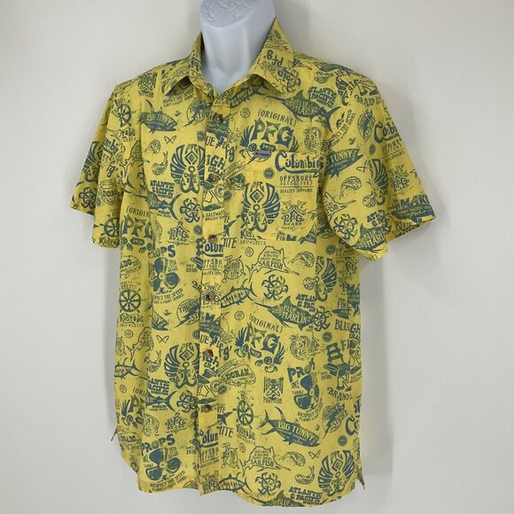 Columbia PFG Omni-Shade Casual Button-Down Shirt Men Size S/P fishing yellow - Picture 7 of 12